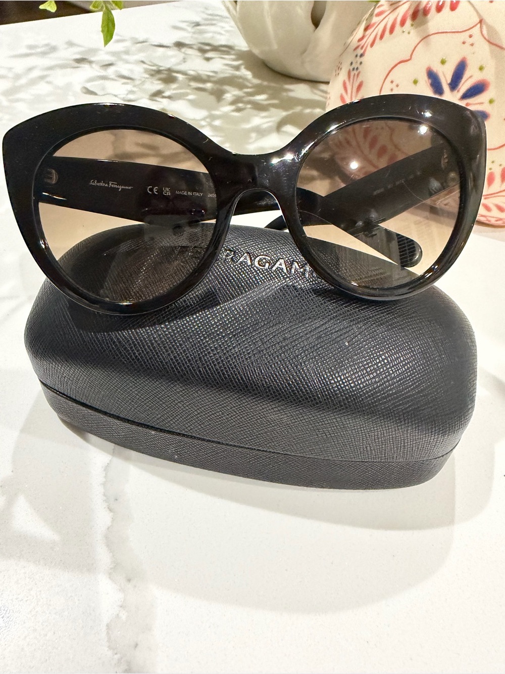 Ferragamo Women's Black Oversized Round Sunglasses
